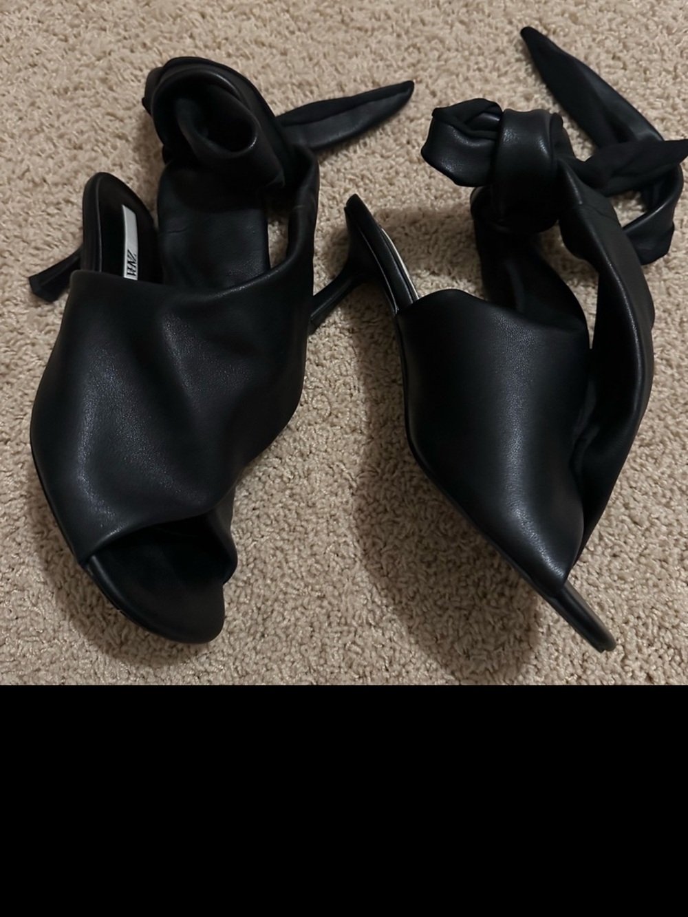 Zara Limited Edition Leather Tied Heeled Sandals - Black - Picture 8 of 9